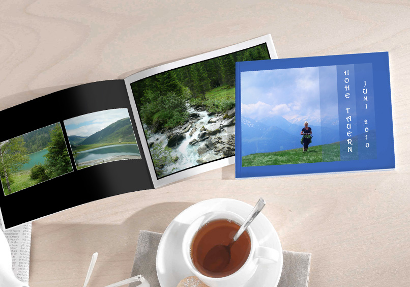 Beispiel Fotobuch Mini mit Landschaftsbildern und Teetasse