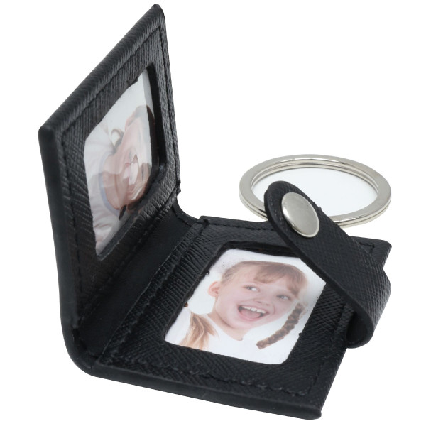 Schlüsselanhänger mit Fotos in schwarzer Lederhülle